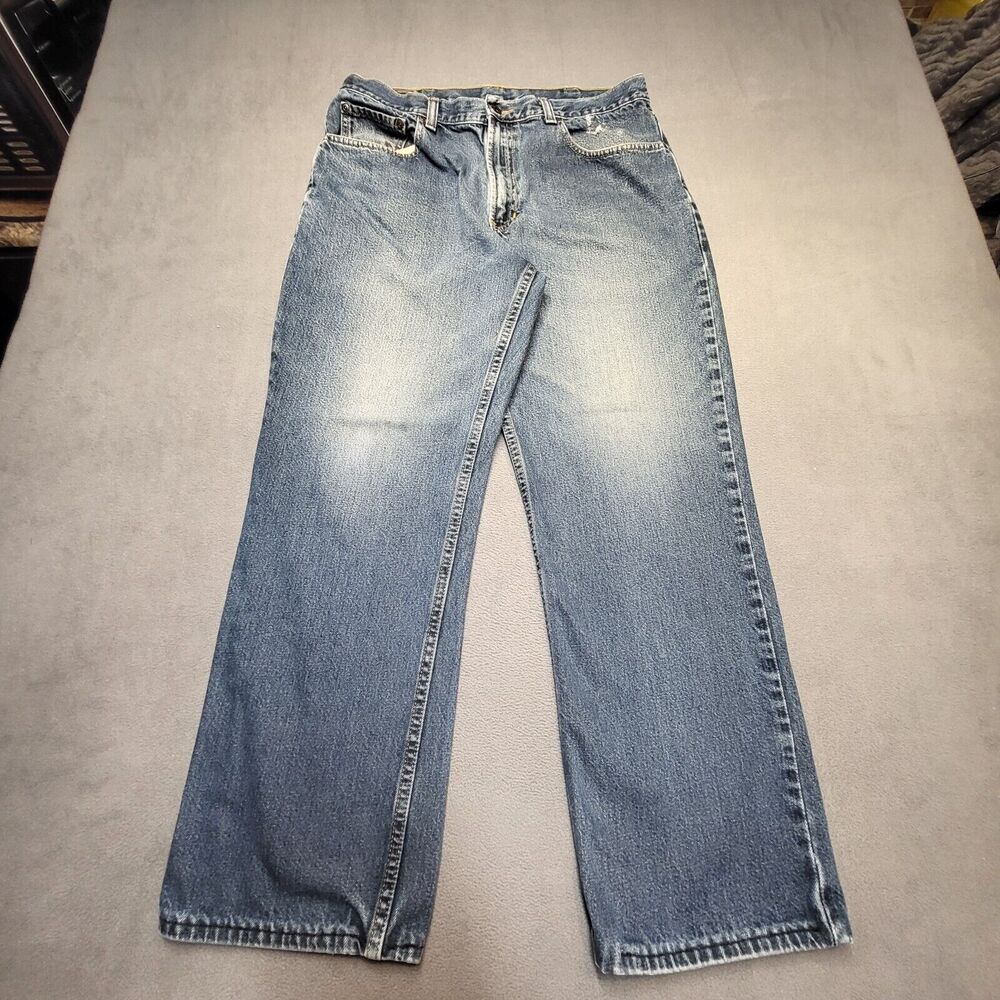 LL Bean Jeans Mens 34x28 Blue Relaxed Fit‎ Straight Leg Distressed Denim